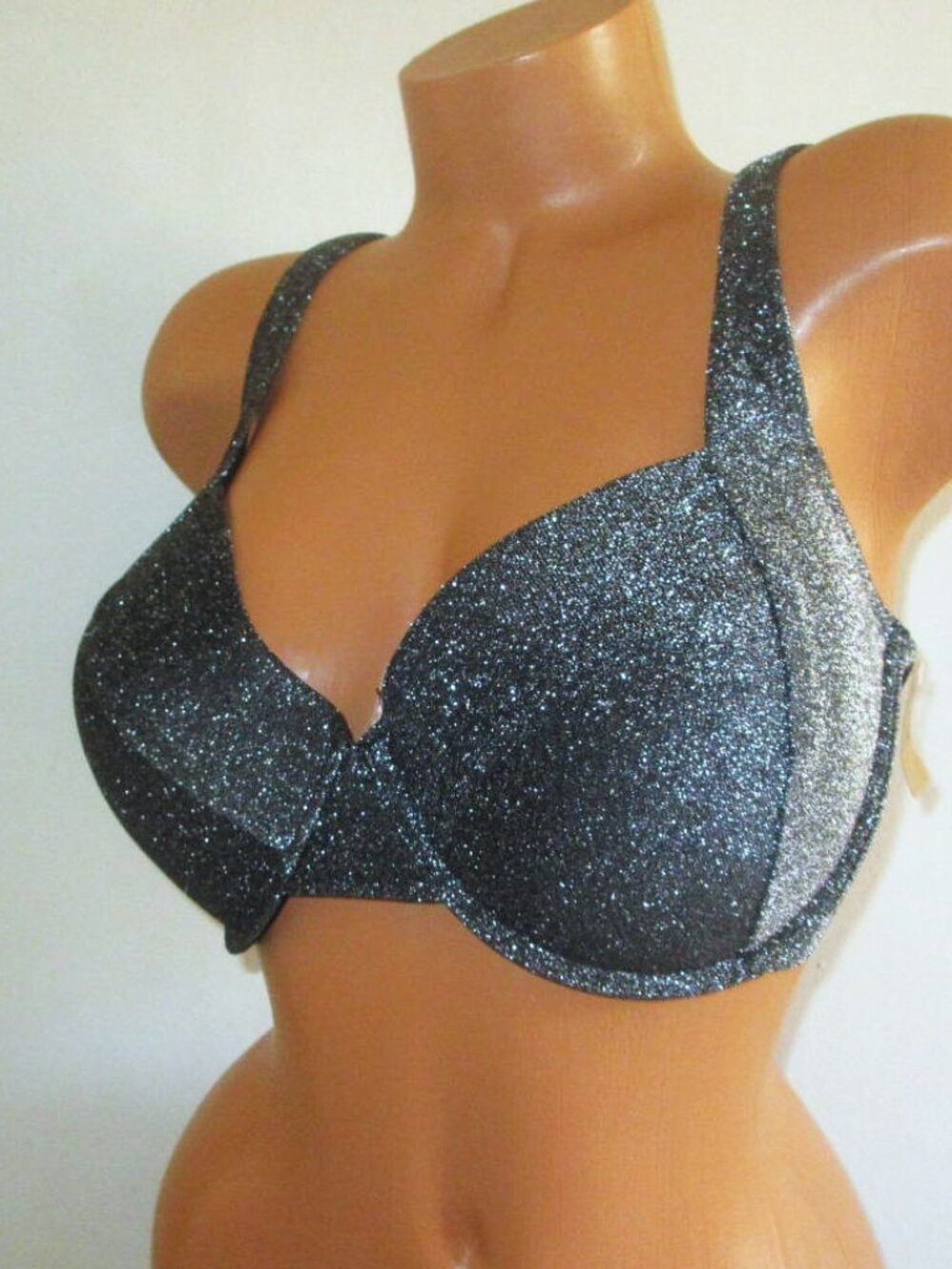PINK Victoria Secret Swim Push Up Bikini Top XXL - 40D 42C 42D Glitter Black nwt - Picture 4 of 8